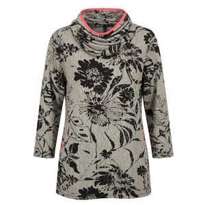IC Connie Women's MEDIUM Gray Floral Cowl‎ Neck 3/4 Sleeve Tunic Top USA